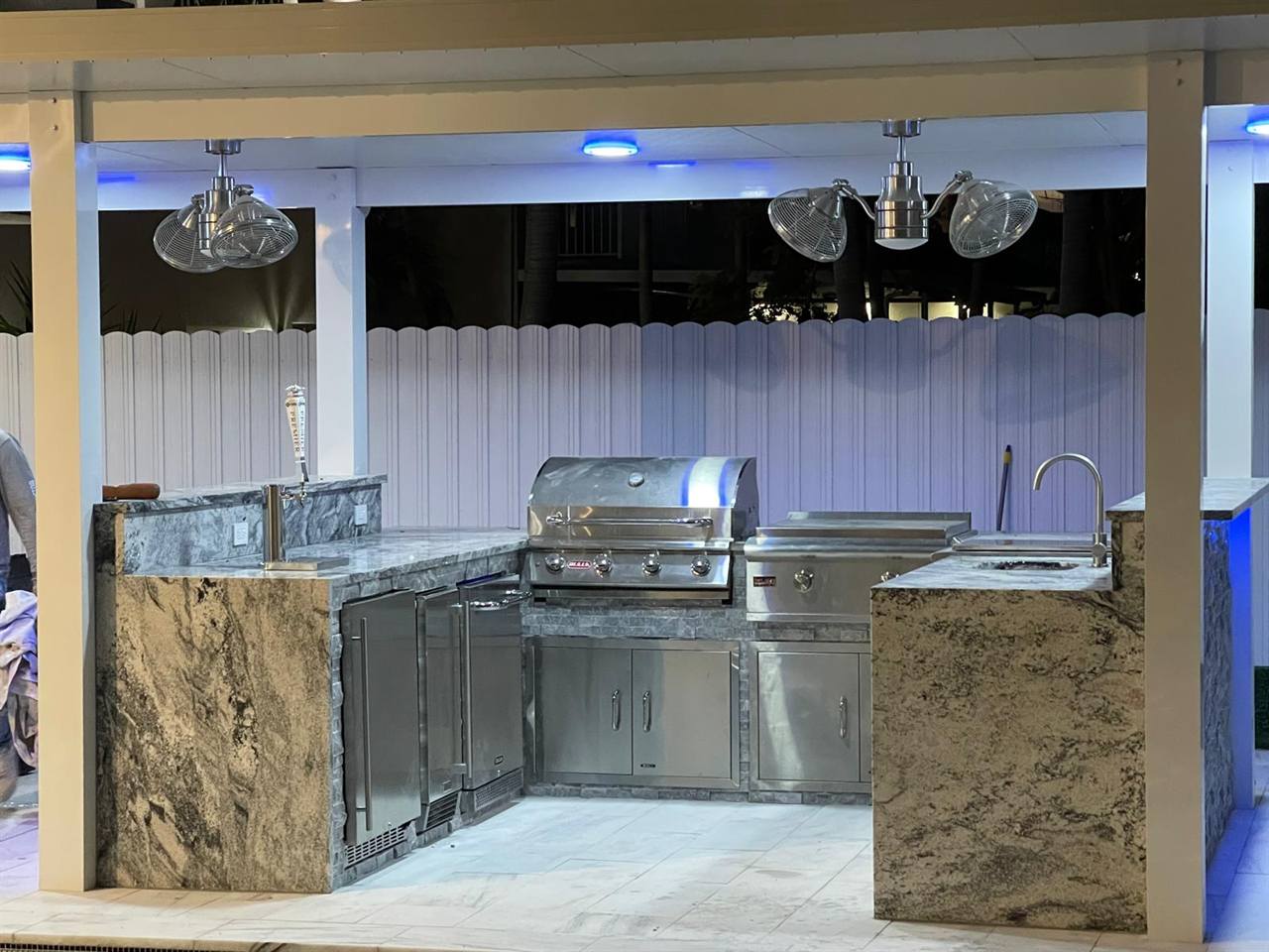 Outdoor kitchen granite night lights