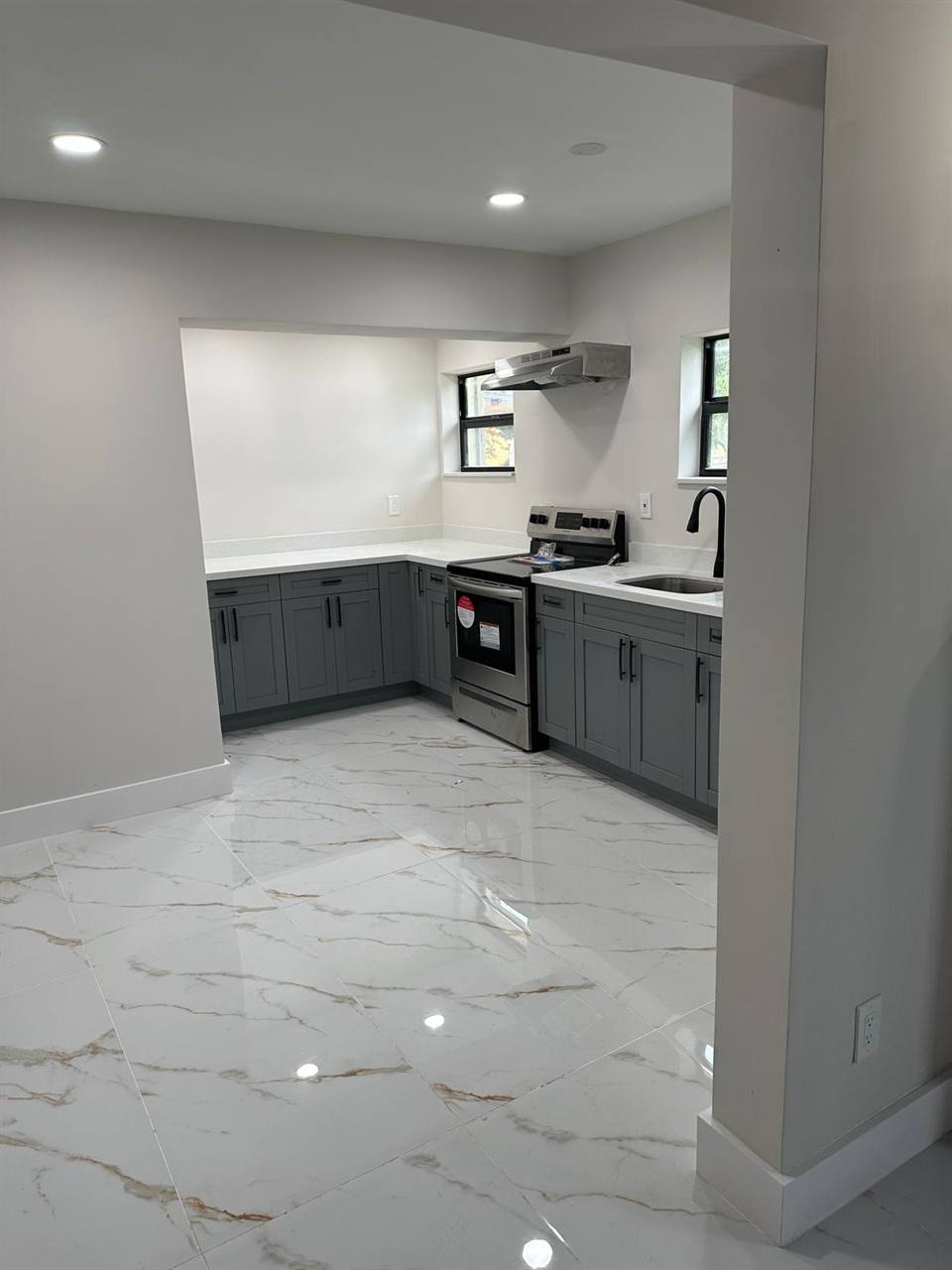 Interior kitchen gray shaker cabinets